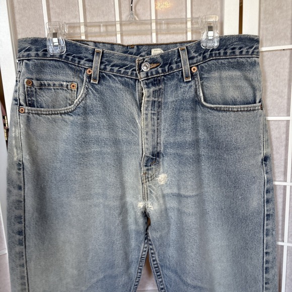 Levi's‎ 505 Blue Jeans 35x30 Light Wash Straight Leg Distressed Work Jeans - Picture 2 of 13